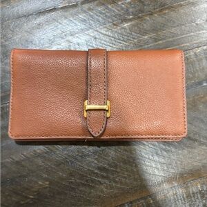 Fossil Tan Leather Wallet with Gold Accent